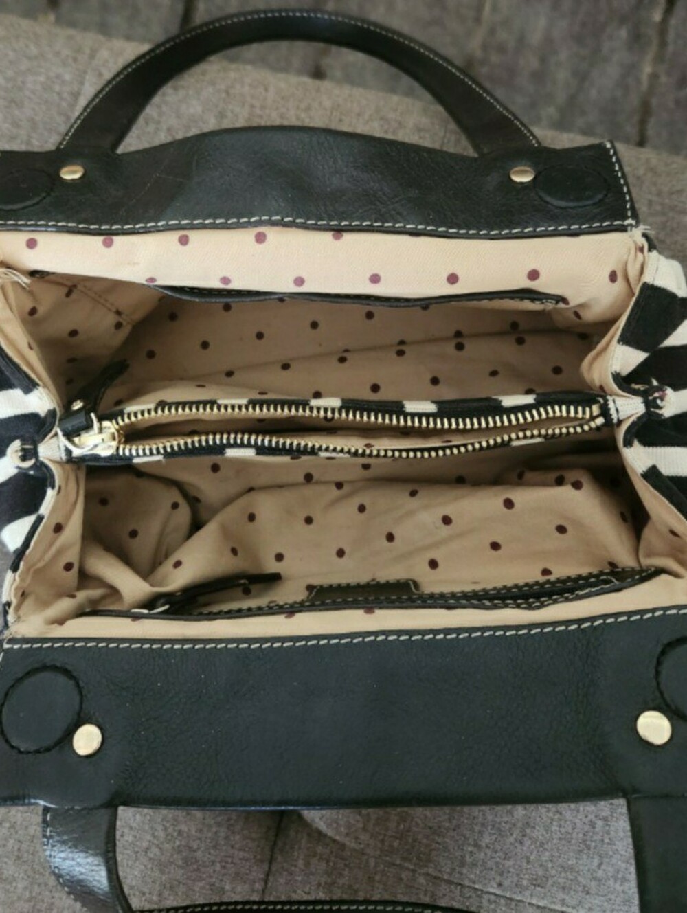 Kate Spade Vintage Black & White Striped Tote with Pink Center Panel - Picture 8 of 11